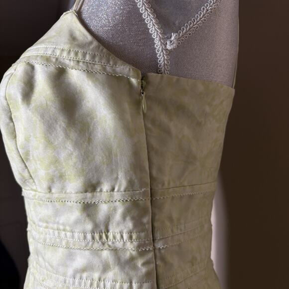 ANN TAYLOR Lime Green Silk Dress Size 4 Spaghetti Straps Coquette Wedding Pastel - Picture 7 of 15